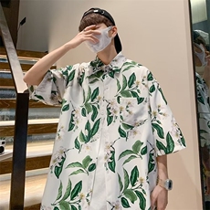 日系五分袖夏季新款衬衫潮流慵懒男方领宽松型衬衫M108P33，男装衬衫，星座1116-2