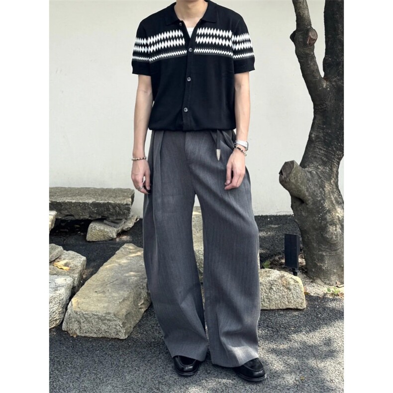 XZ1005-1-TTH615-P60开衫短袖男款夏季翻领针织T恤提花条纹半袖,男装T恤,星座1005-1