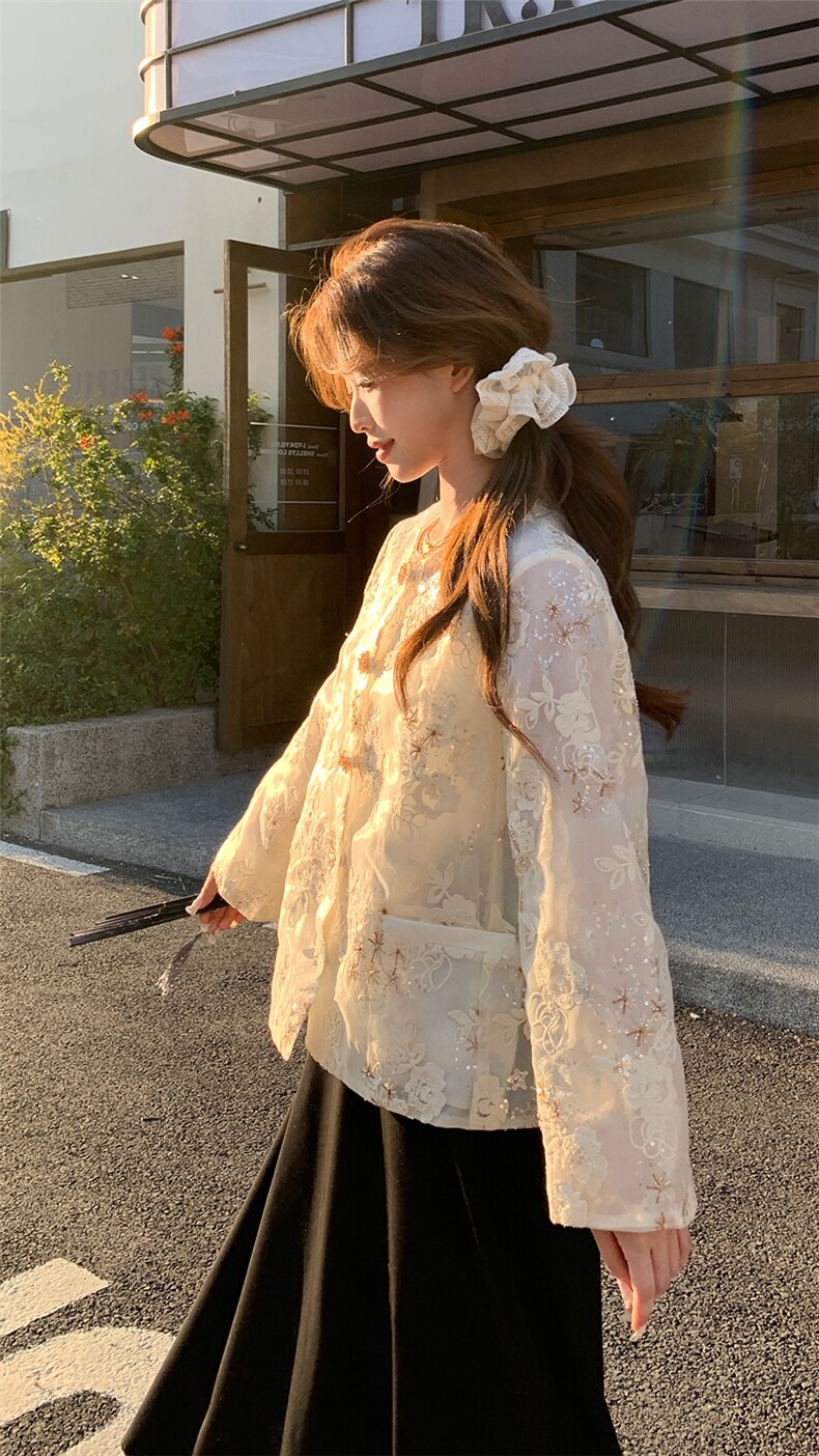 新款上新2025新中式重工亮片刺绣防晒外套女85083-208A-P160-K255,女装短外套,浙宝208A