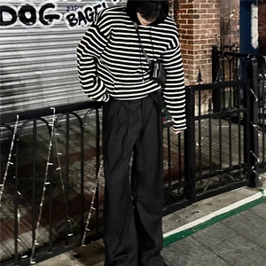 【有货】DU20-P55拼接连帽针织卫衣男春秋季宽松撞色条纹长袖毛衣图片