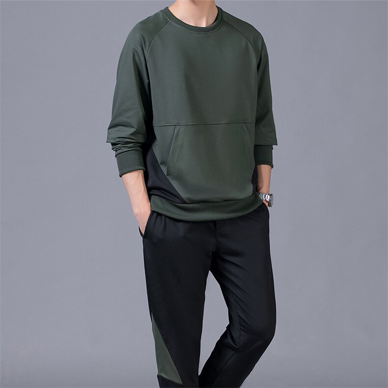 运动套装中年男士2023春季套头衫卫衣长裤卫裤休闲服装跑步两件套图片