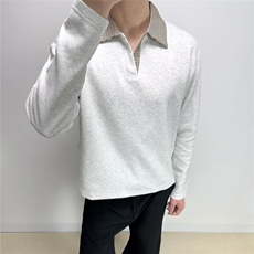 T55-P35简约格子假两件polo翻领卫衣男款ins潮流长袖打底衫，男装Polo衫，电商B323A