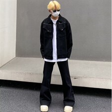 水洗弯刀直筒微喇牛仔裤美式休闲痞帅裤子阔腿裤K70556-2-P35网图，男装牛仔裤，电商B245