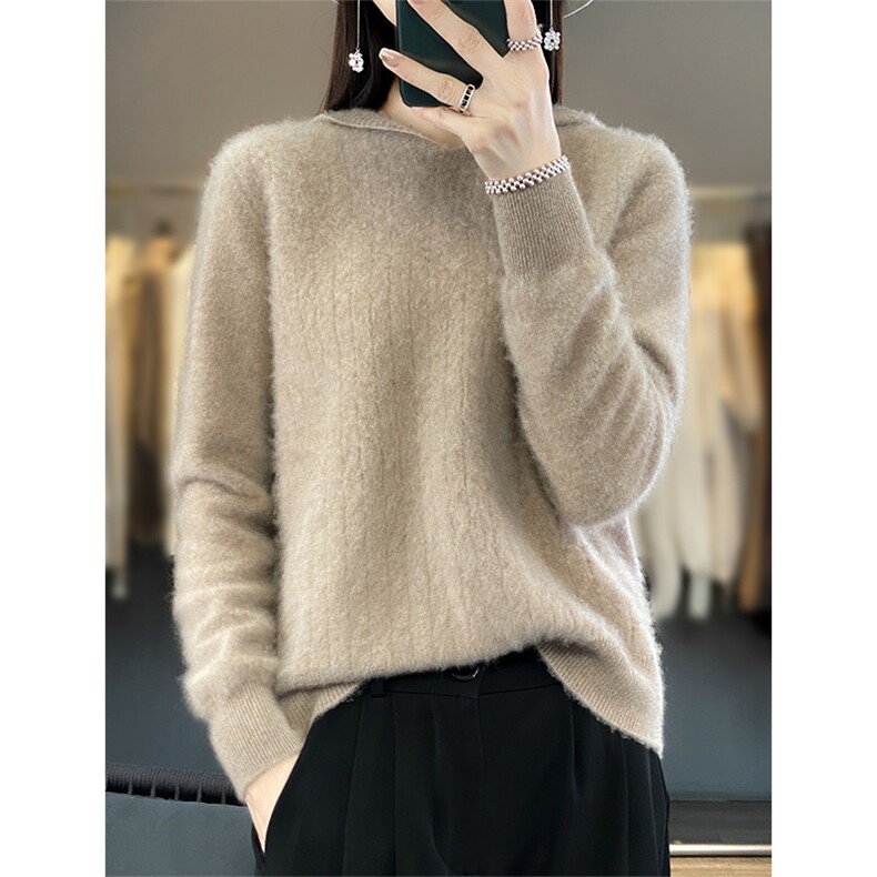 连帽针织羊毛衫新款女装秋冬内搭加厚打底毛衣,女装羊毛衫,绒汀羊绒