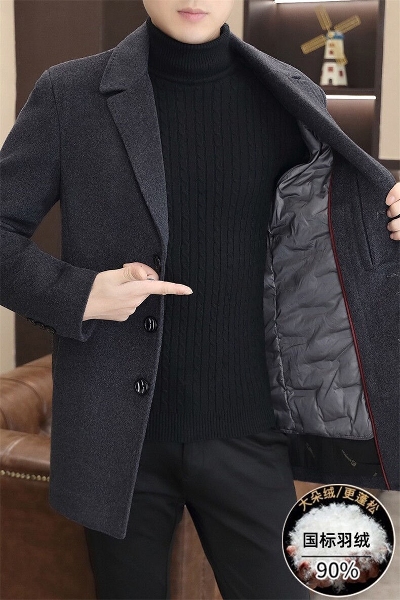 标90羽绒服外套可脱卸内胆冬季中长款羊毛呢子大衣YR253-195,男装羽绒服,星座210-3