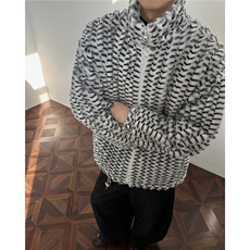 冬季男士棉服兔毛条纹绒虎皮纹宽松加绒加厚外套棉衣特p95，男装棉衣，电商B319