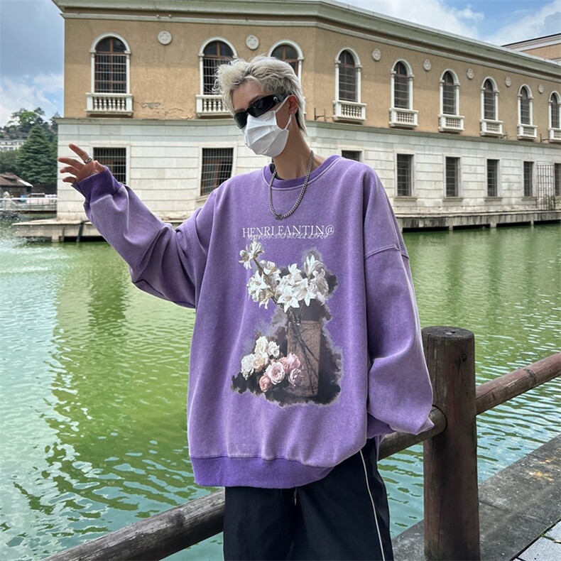 秋装复古美式水洗做旧重磅圆领卫衣301B-JB7501M-P58图片