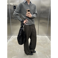网图现货复古假两件v领翻领毛衣冬季cleanfit针织衫上衣外套P58，男装针织衫/毛衣，电商C306-1