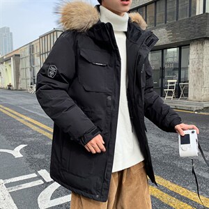 仓库桥园路现货足连帽工装户外情侣加厚学生白鸭绒羽绒服R2021P90图片