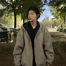 抖音得物高品质二开25秋冬美式重磅宽松结构双面连帽卫衣外套W68，男装卫衣，电商A486