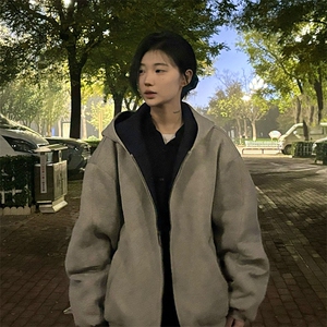 抖音得物高品质二开 25秋冬美式重磅宽松结构双面连帽卫衣外套W68图片