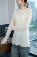 高端时尚~baby小山羊绒女秋冬新款圆领镂空套头女内搭针织打底衫，女装羊绒衫，百越羊绒