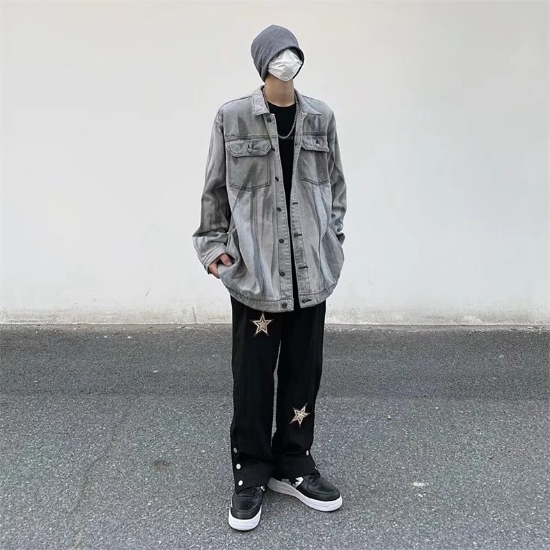 美式复古扎染渐变牛仔外套男女情侣宽松帅气夹克休闲上衣GH22-P65,男装夹克,星座1008