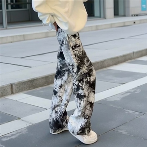 水墨扎染牛仔裤男款春秋季休闲小众裤子美式复古vibe直筒微喇长裤图片