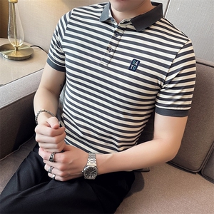 轻奢2026夏季条纹短袖T恤翻领Polo衫高级感上衣半袖T0253-P58图片