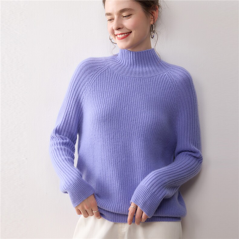 2025新款秋冬100%纯山羊绒衫女半高领针织衫宽松加厚毛衣打底衫，女装羊绒衫，暖绒情旗舰店