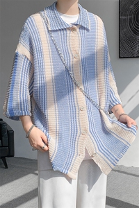 8XL-M 特大码美式撞色新中式短袖衬衫男翻领休闲针织开衫DX312P35图片
