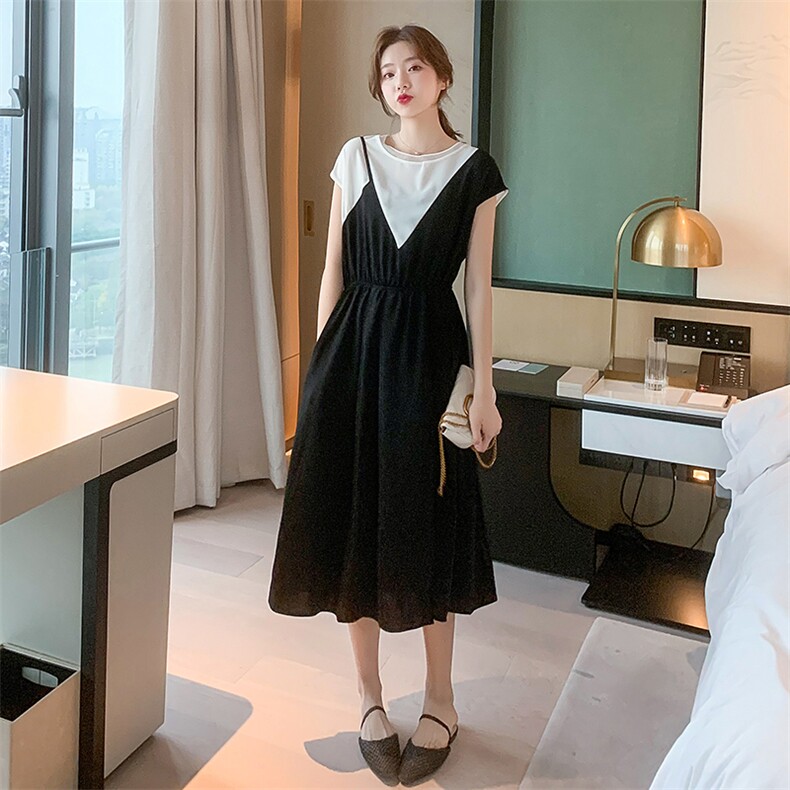 9026夏装女2021新款欧货收腰遮肉显瘦中长裙子时尚气质连衣裙,女装连衣裙,潮品会