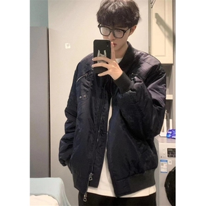 秋冬夹克棉服男多拉链个性立领抽皱飞行员外套百搭 M6102图片