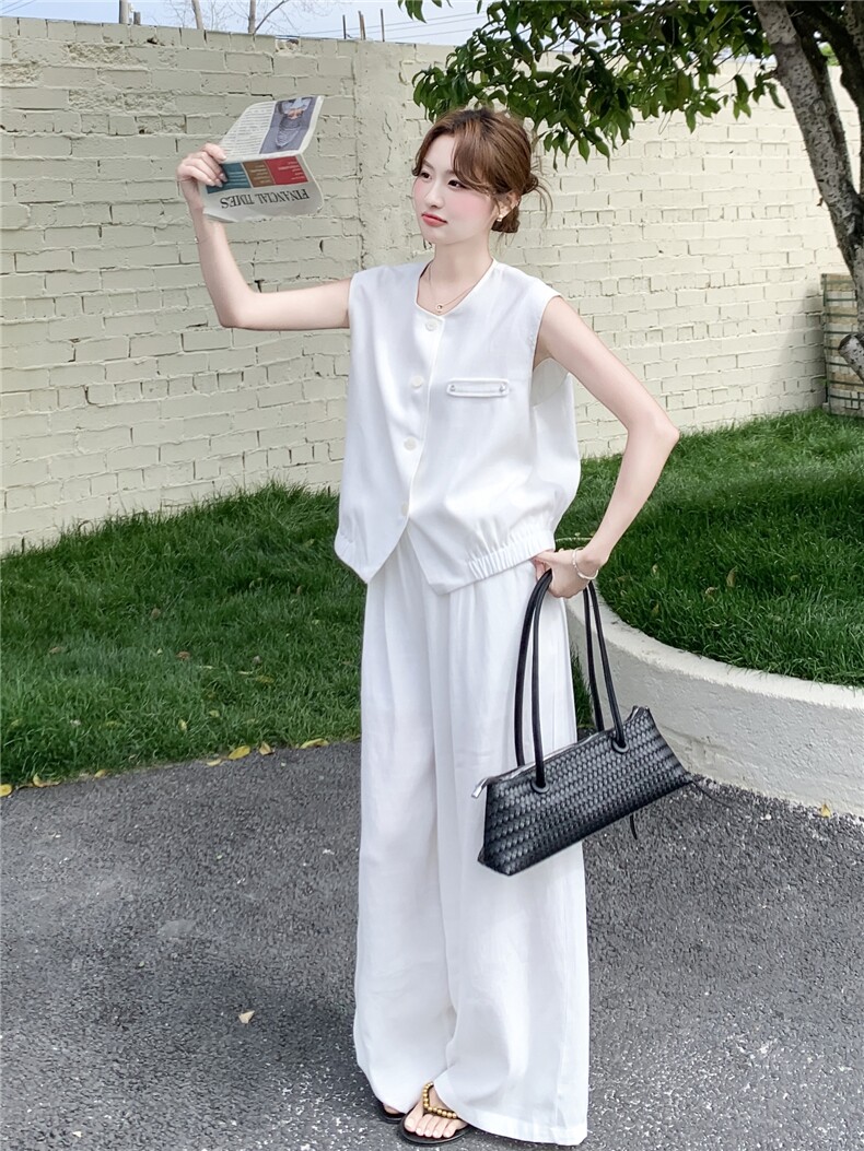套装夏季新款女装时尚气质无袖马甲阔腿裤两件套,女装套装/套裙,诺蝶