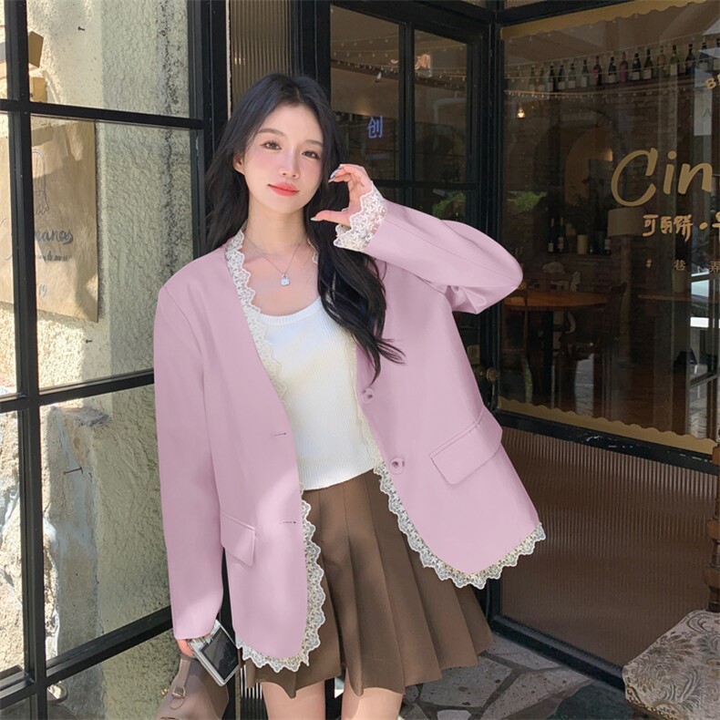 蕾丝拼接小香风西装外套女2026春新款气质独特超好看休闲西服，女装西装，浙宝128A
