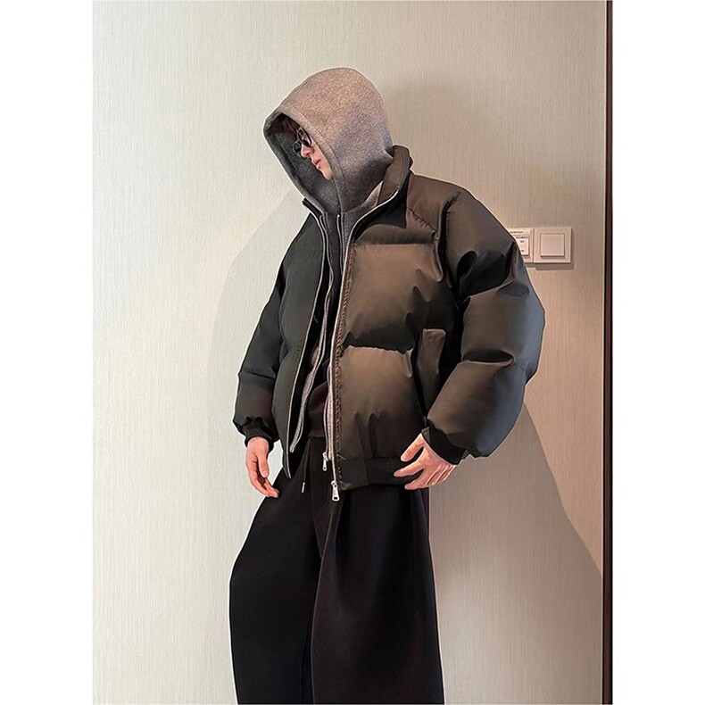 现货高品质重磅工艺美式高街假两件PU皮棉衣男女加厚棉服外套,男装棉衣,电商A486