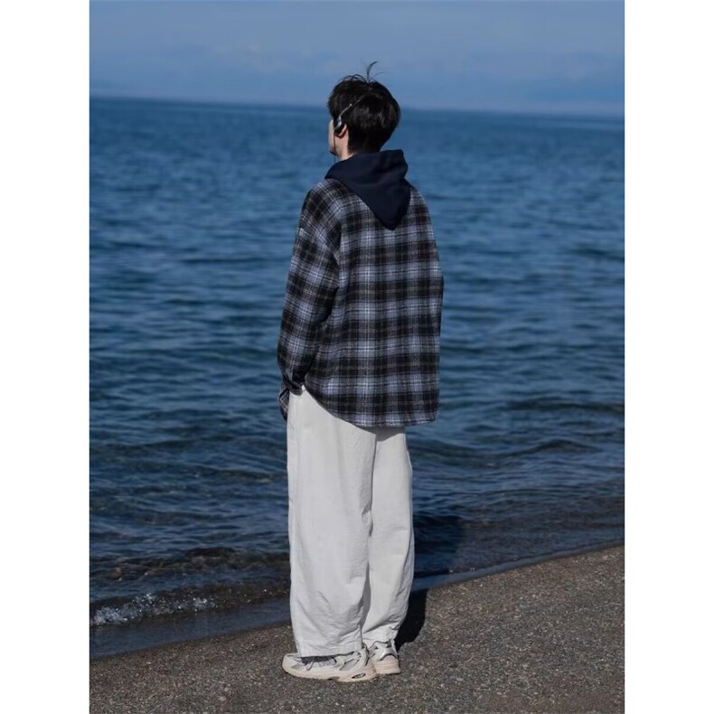 慵懒百搭日系新款时尚简约ins原宿文艺潮流流行气质厚款格子衬衫,男装衬衫,星座506A