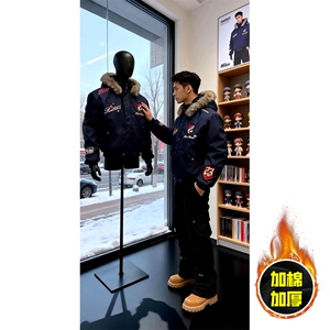 现货高品质美式高街重磅刺绣座山雕大毛毛领棉衣男女加厚棉服外套图片