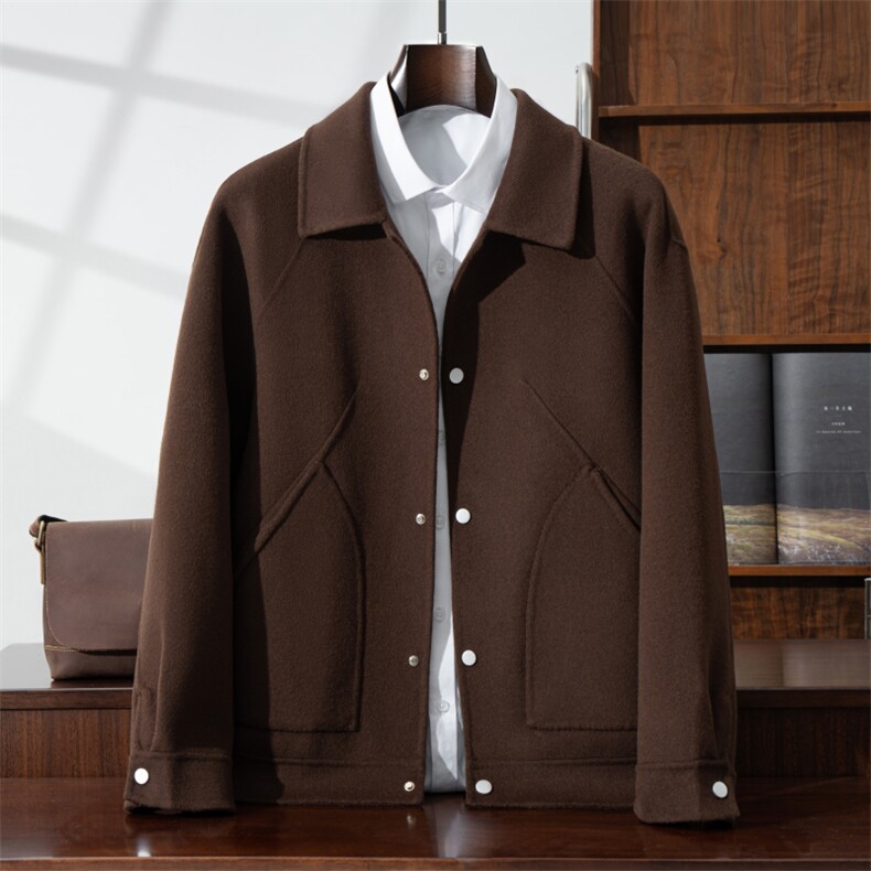 2025年秋季宽松商务绅士休闲时尚百搭通勤简约休闲小夹克，男装毛呢大衣，宏展羊绒