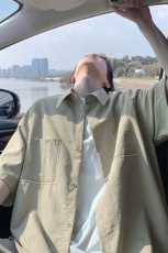特批P35无差价夏季时尚潮流刺绣多口袋大码翻领短袖衬衫男CD5506，男装衬衫，电商A001-1