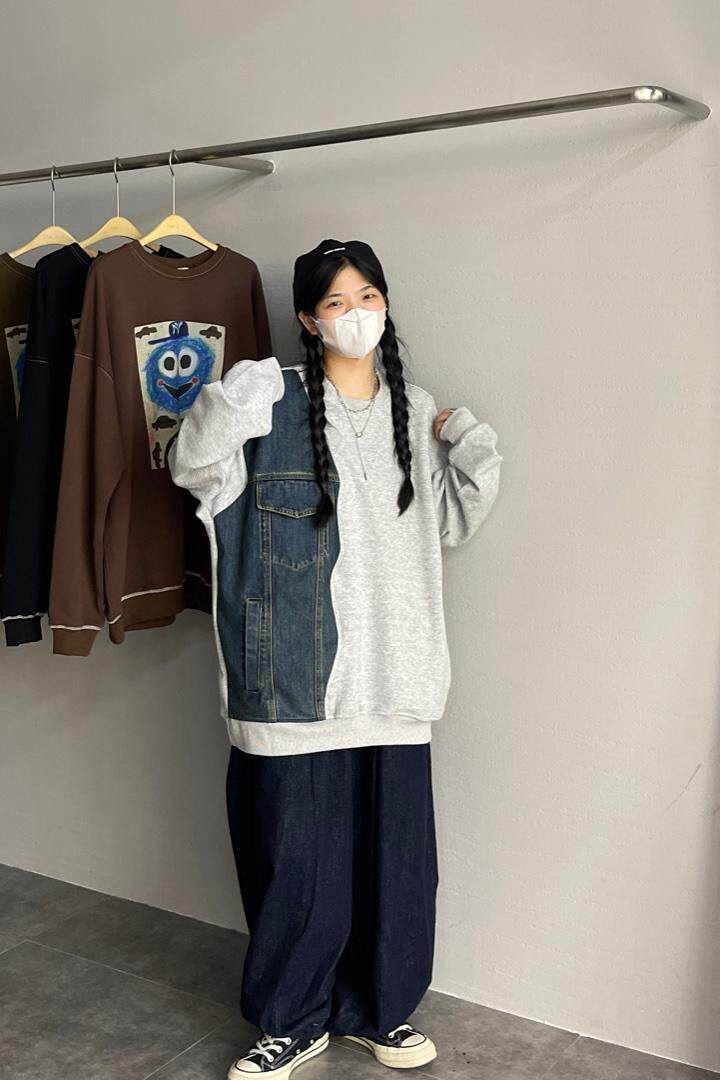 秋季新款牛仔拼接大版卫衣，女装卫衣/绒衫，JIAN.Z 简.站