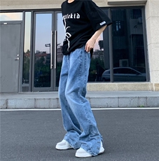 美式复古子母刺绣裤脚排扣牛仔裤男女vibe高街夏季直筒BK76-P68，男装牛仔裤，星座1109-3