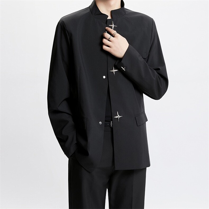西装外套男设计感金属扣垫肩西服小众高级立领中山装6122P62，男装西服，星座410-2