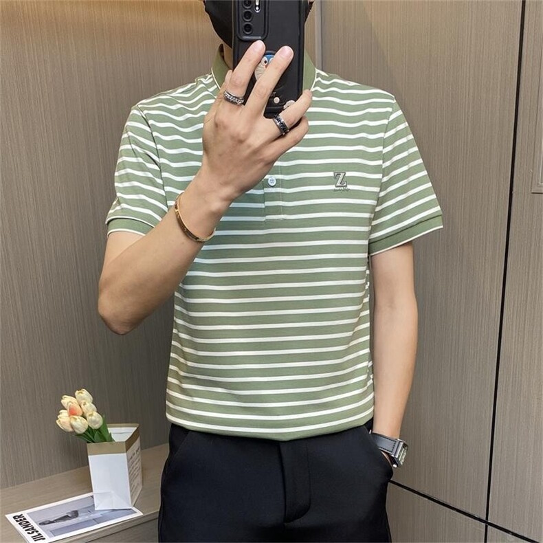 PL043-特P40条纹短袖polo衫男夏季修身翻领t恤潮牌男装潮流半袖男，男装Polo衫，电商D310B