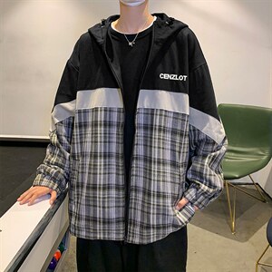 纯原宿风ins潮牌拼色连帽外套潮流夹克秋季宽松上衣W1153-P56,结婚时西服怎么搭配男潮流图片