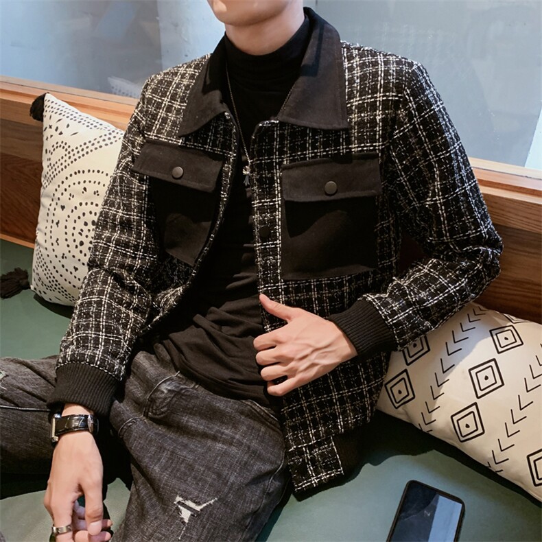 社会风格子加厚亮丝贴袋编制夹克B297-2809-P105控128,男装夹克,电商B297