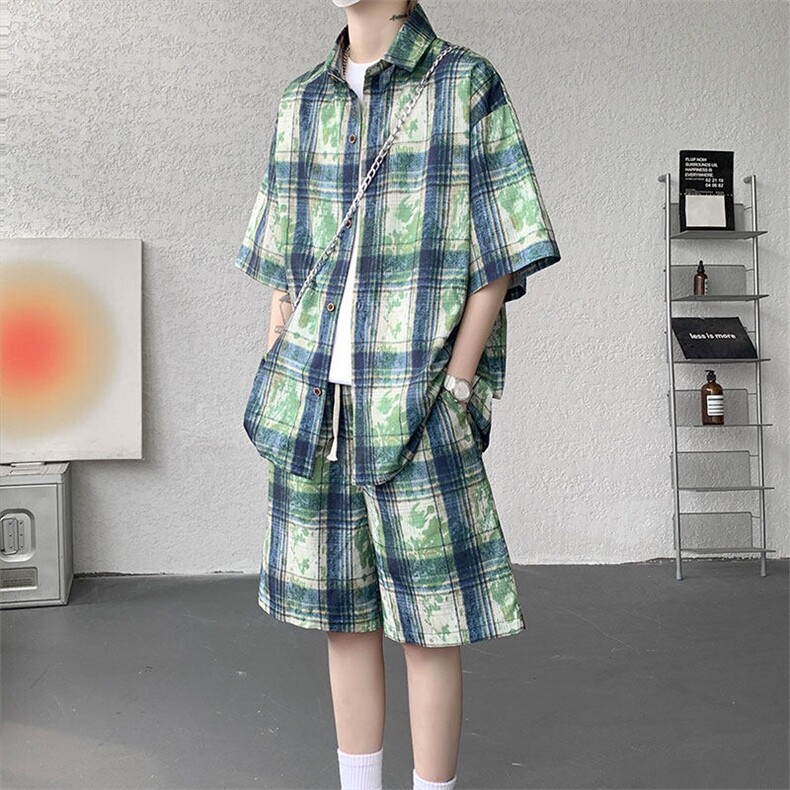 TZ1150-特45控88多色海滩冰丝凉感大码套装衬衫速干运动两件套，男装衬衫，电商A059