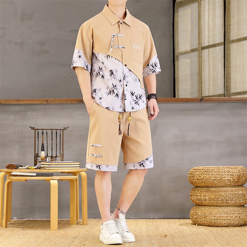 潮风套装男新中式短袖衬衫时尚休闲短裤两件套L1877-P58,男装牛仔裤,星座310B-3