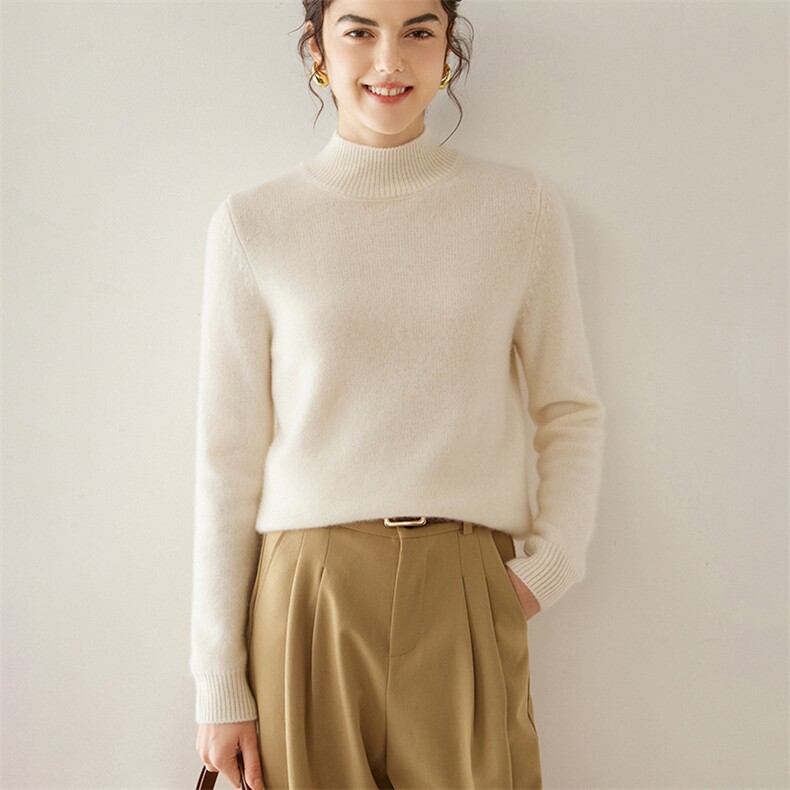 软糯亲肤！冬季半高领羊绒衫女加厚纯色山羊绒宽松毛衣针织打底衫，女装羊绒衫，轩妮羊绒