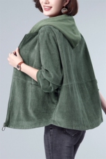 长期大货现货，春装新款连帽灯芯绒休闲女装长袖棉短外套上衣女，女装短外套，涵誉