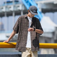 短袖衬衫男夏季日系复古宽松休闲五分袖衬衣美式高街潮牌外套，男装衬衫，星座716-4