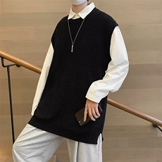 2023秋季v领毛衣背心男宽松针织衫纯色学院风毛衣苞芯线XM09P36，男装针织衫/毛衣，星座1116-2