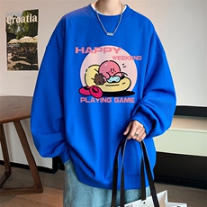 华夫格卫衣圆领卫衣男大码长袖t恤男外套HW76313-P30加绒款-P40，男装卫衣，电商A040