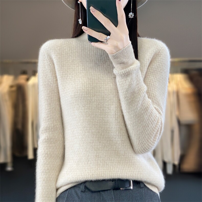 秋冬新款高领毛衣女中长款针织连衣裙宽松包臀套头长袖羊毛加厚遮,女装羊毛衫,九嘉羊绒