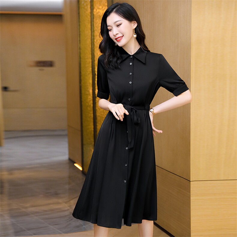 杭州重磅真丝连衣裙女夏季2026新款v领大码显瘦高端真丝衬衫裙,女装连衣裙,阿舍尔精品