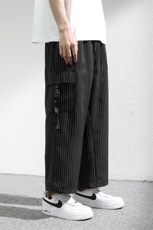 7XL-M条纹工装裤子男2023夏季新款免烫垂感宽松直筒裤休闲九分裤，男装休闲裤，钱塘717(原712)