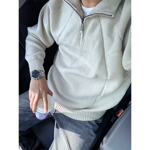 网图76021-特P55半高领毛衣男款冬季松弛感针织衫半拉链打底衫图片
