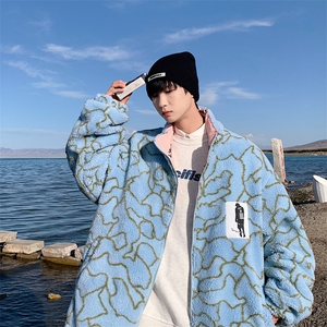 特P75限秋冬款两面穿立领外套男宽松加厚棉服休闲羊羔毛棉衣YG01图片