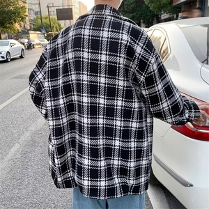 HSXF011小香风衬衫男士港风复古外套美式帅气休闲痞帅夹克格子图片