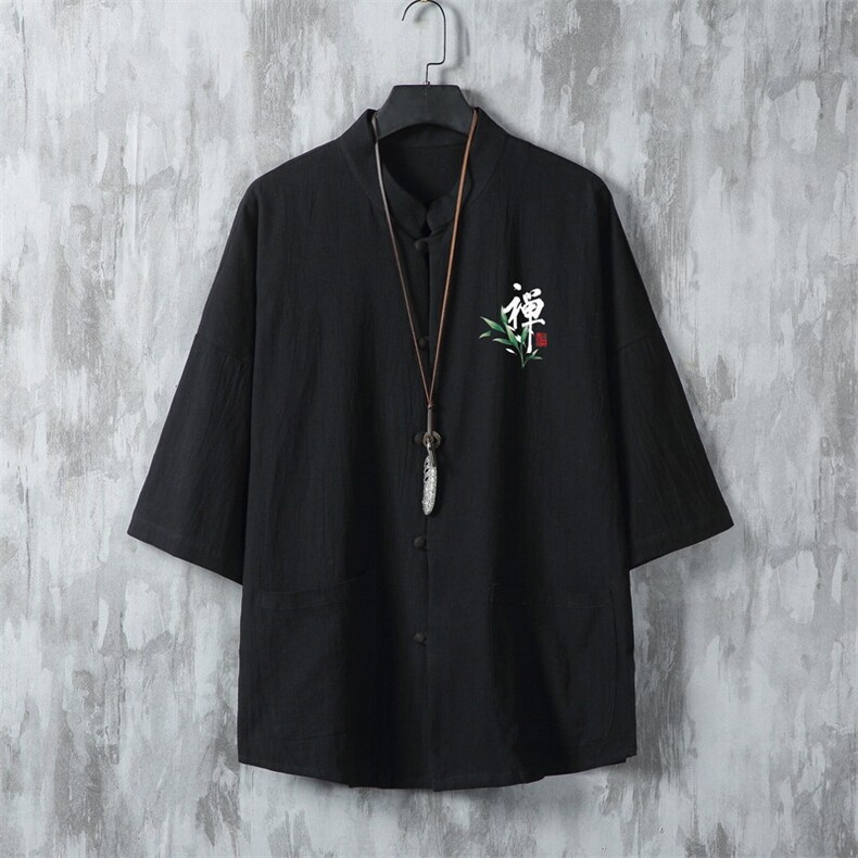 男士衬衫五分袖衬衣中袖印花立领唐装风XZ1512-241301-P35,男装衬衫,星座1512